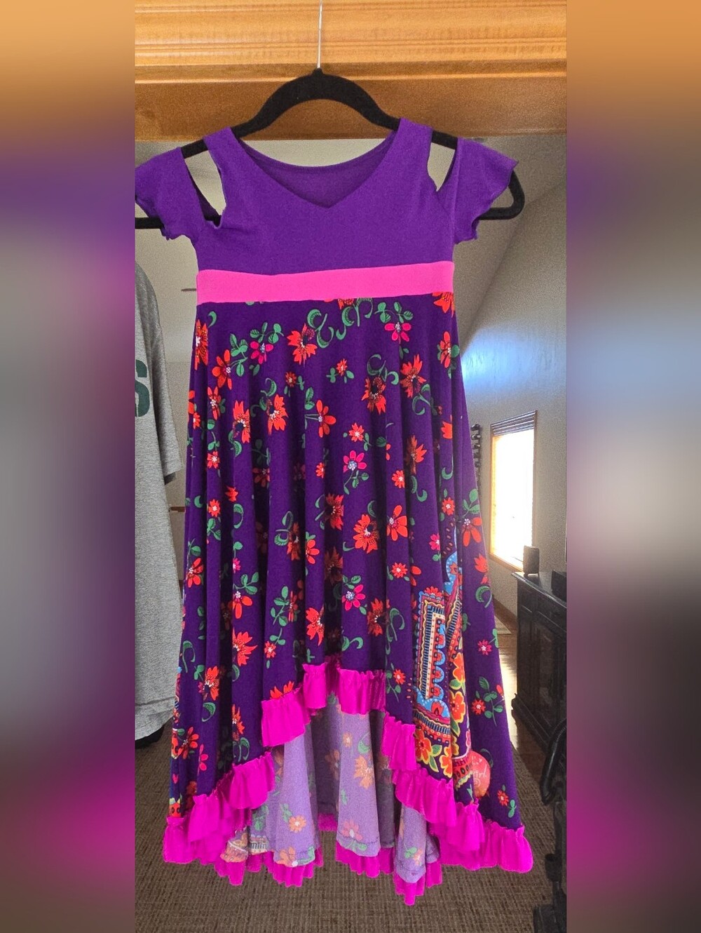 Twirly Girl  Purple Floral Ruffle High Low Dress Size 6